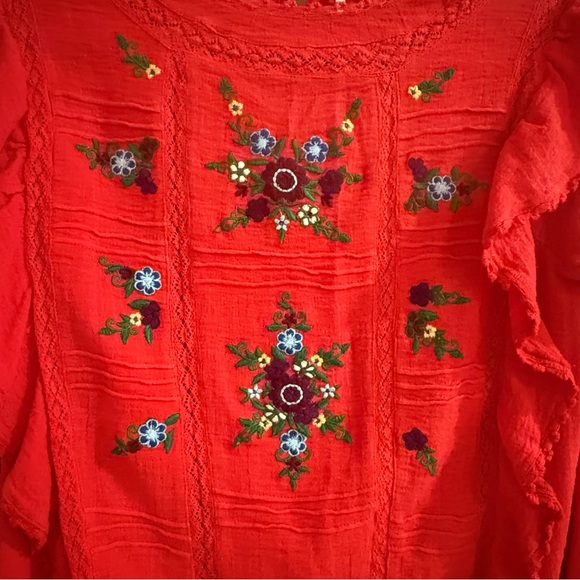 Free People Amy Red Floral Embroidered Cottagecore Top - Picture 4 of 11